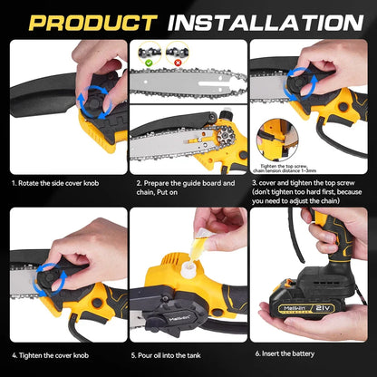 MELLWIN 6 Inch Cordless Electric Chain Saw Garden Mini Pruning saw Woodworking Electric Cutting Saw For Makita 18V Battery Pin