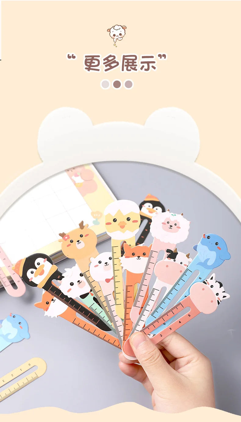 50Pcs/pack Cartoon Animal Bookmark Cute Bear Kitten Student Ruler Bookmark Students Supplies