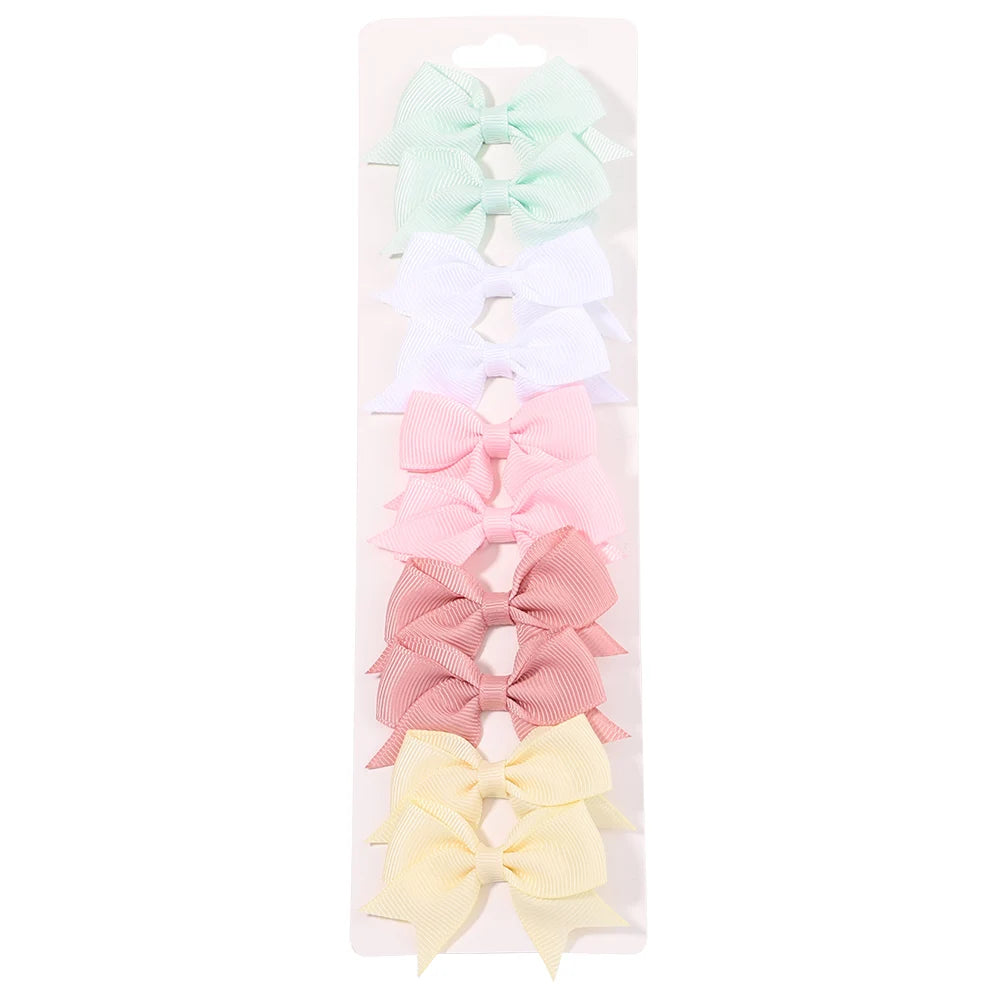 10Pcs/Set New Cute Solid Ribbon Bowknot Hair Clips for Baby Girls Handmade Bows Hairpin Barrettes Headwear Baby Hair Accessories