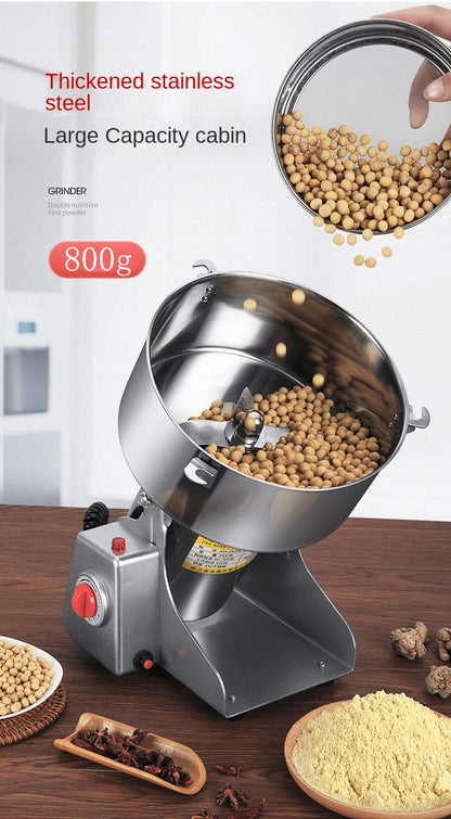 Electric Grain Mill Grinder Stainless Steel Pulverizer Powder Machine for Dry Herbs Grains Spices Cereals Coffee Corn 800G