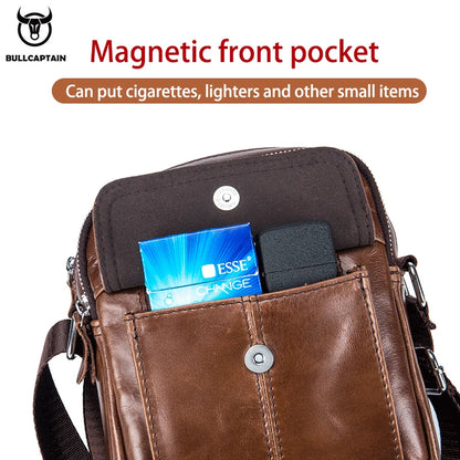 Bullcaptain Casual Men's Shoulder Bags Business Messenger Bag High-Quality Men's Cow Leather Bag's Mini Large Capacity Pocket