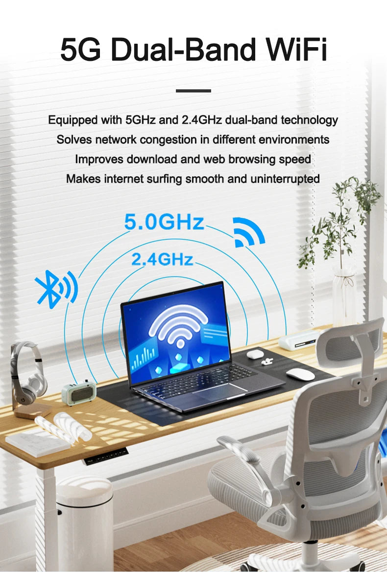 Lightweight 15.6" Laptop Intel 6500Y 32GB RAM 2TB SSD 5000mAh Windows 11 Backlit Keyboard Fingerprint for Business & Gaming