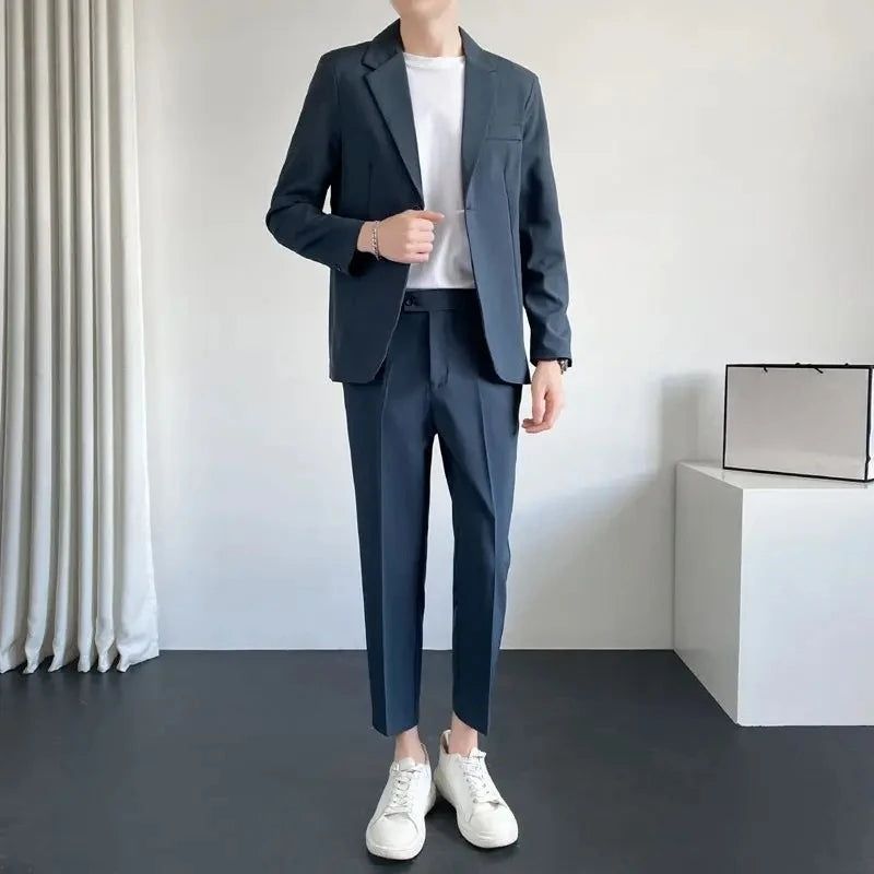 Men's Drapey Casual Suit Set Korean Style Loose Fit Spring Autumn Handsome Cool Trendy Light Mature Stylish Suit Jacket