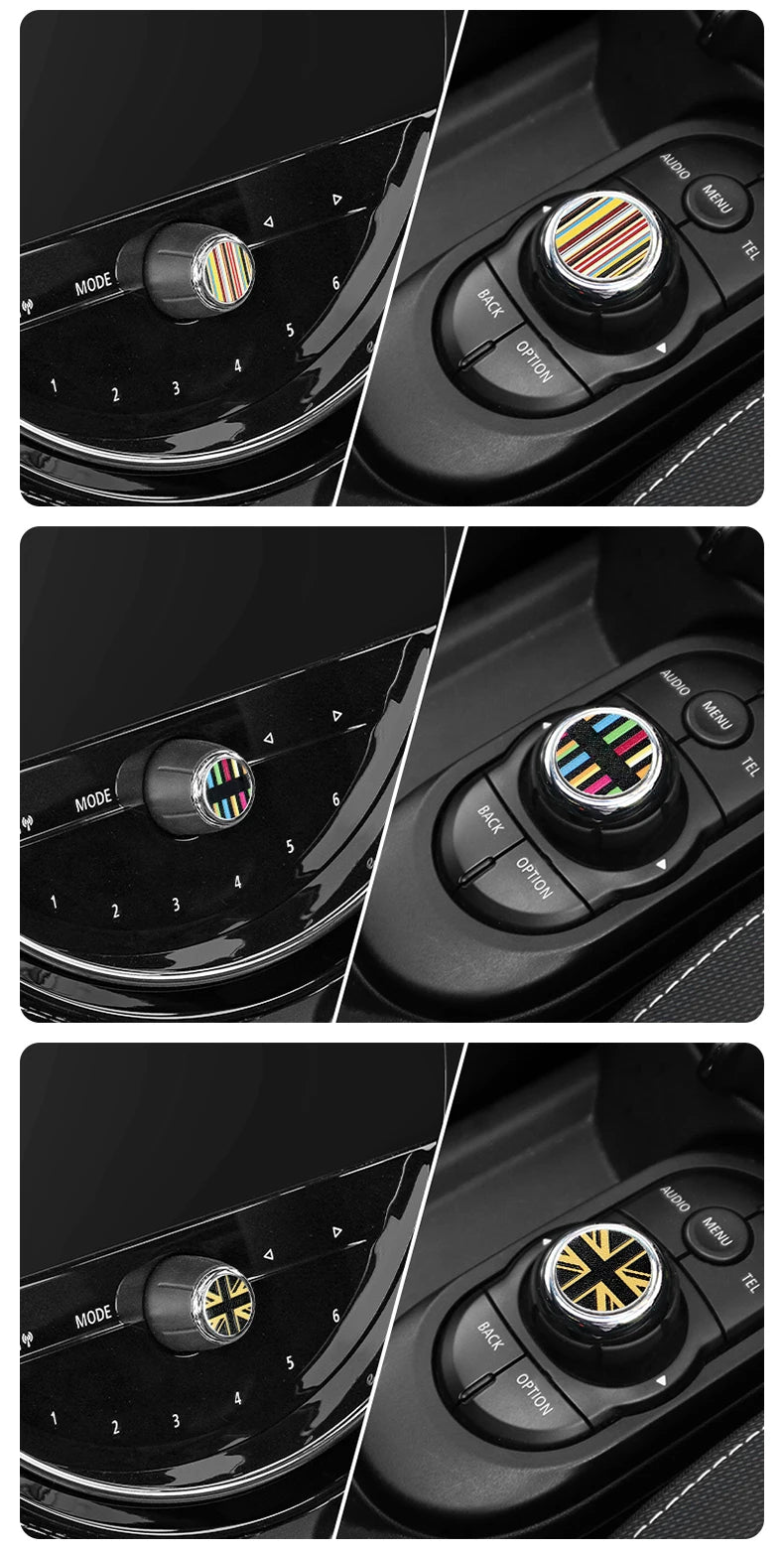 Central Control Volume Multimedia Button Knob Sticker for MINI Cooper F55 F56 F57 F60 Countryman Leather Car Interior Styling