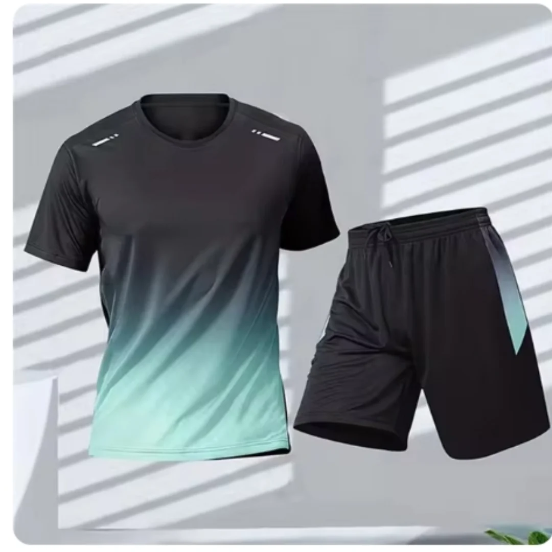 Summer Fitness Men Running Short Sleeve T-Shirt +Shorts Two Piece Set Sportswear Casual Fitness Sports Quick-drying Sets S-4XL