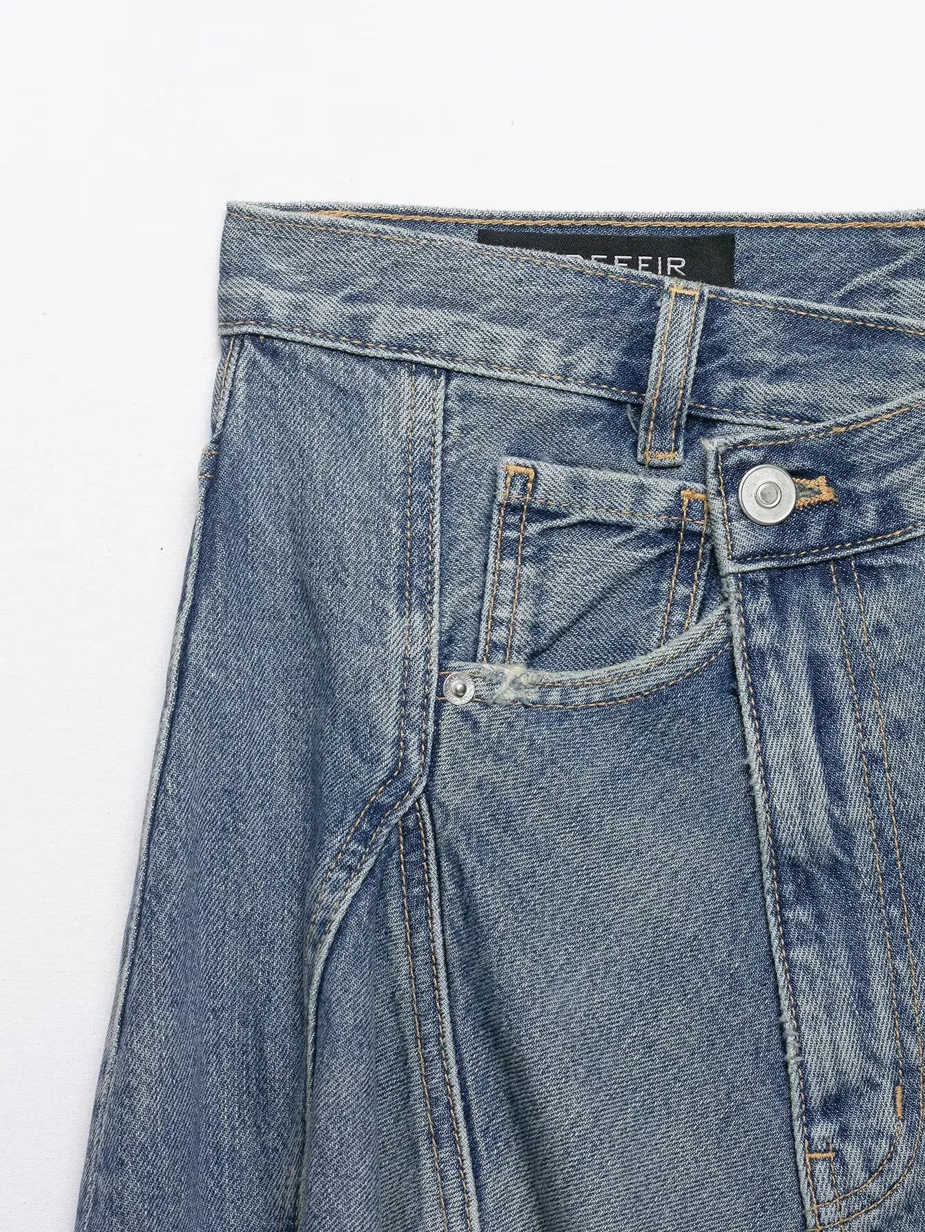 Women'sAsymmetric Denim Skirt New Spring Casual Mid Waist Pocket Women Lace Skirts Fashion Female Chic Skirts