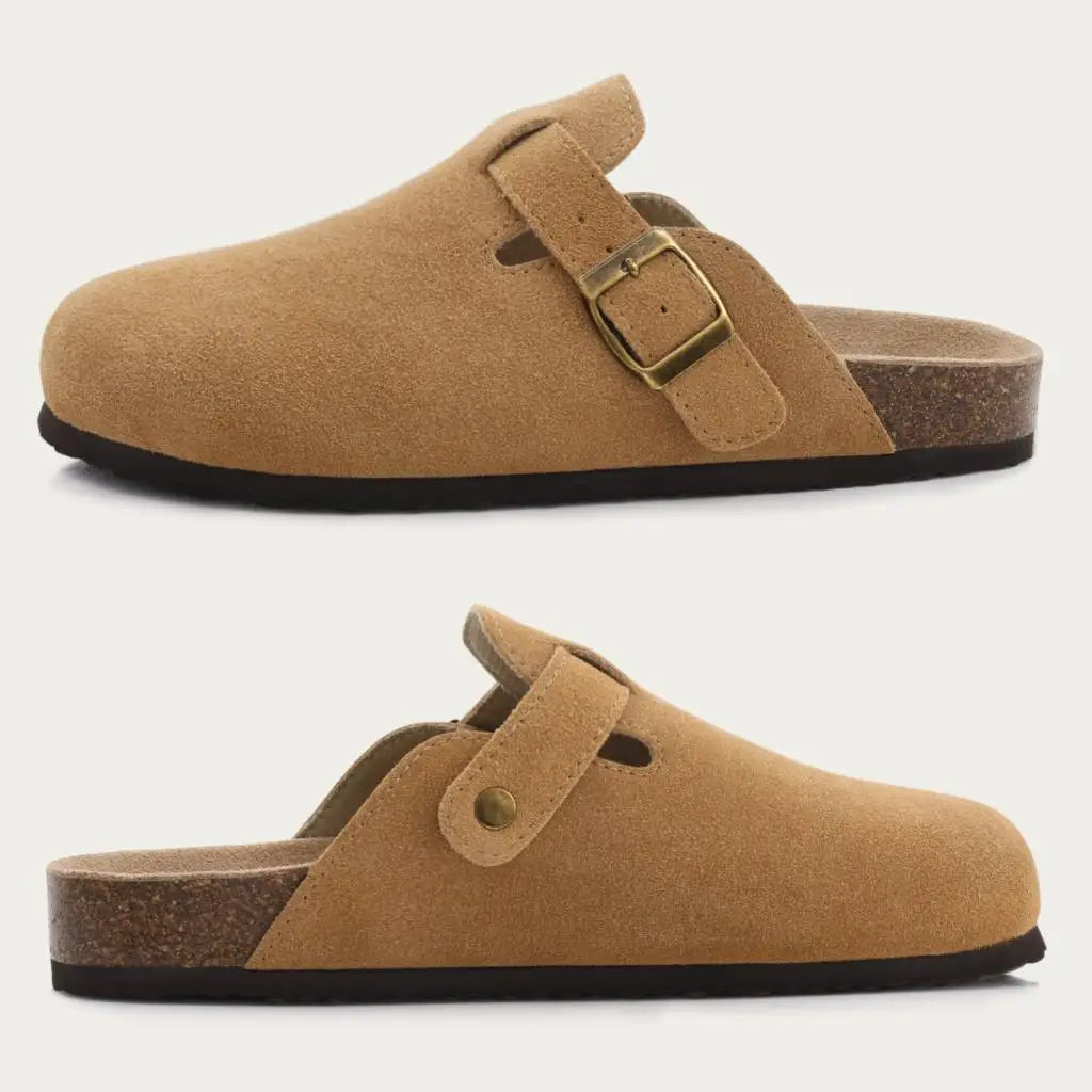Shevalues Men's Suede Clogs Soft Leather Mules Men New Summer Men Cork Sandals Comfort Slip On Unisex Clogs With Arch Support