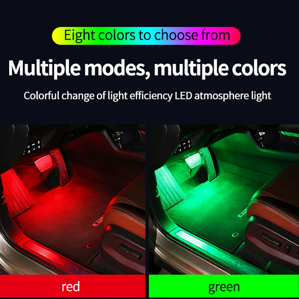 Neon Dual Control LED Car Interior Ambient Foot Light with USB Wireless Remote Music APP Control Auto Atmosphere Decorative Lamp