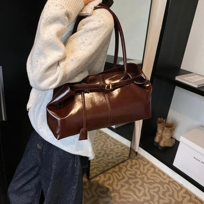 Oil PU Leather Hobo Handbag Slouchy Shoulder Bag Retro Top-Handle Bag Large Work Bags for Women Gilrls Tote Work Shopping Travel