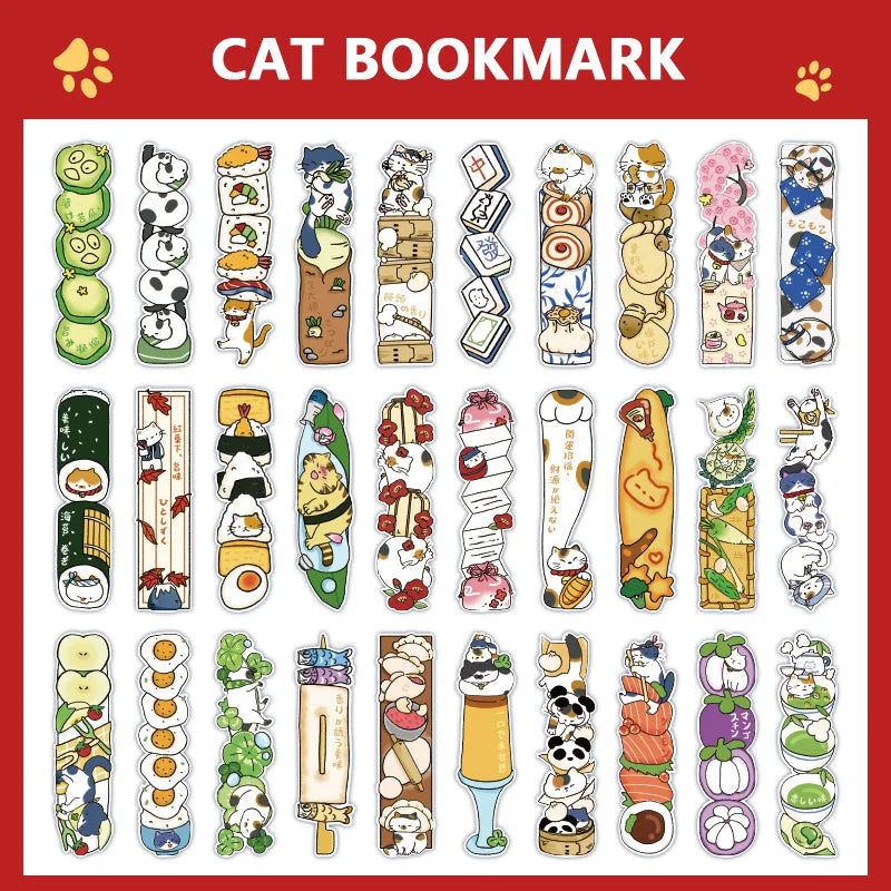 30 Sheets/Set Cute Cat Bookmark for Reading Creative Cat-Shaped Paper Bookmarks Decorative Paper Cards Stationery Gift