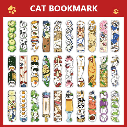 30 Sheets/Set Cute Cat Bookmark for Reading Creative Cat-Shaped Paper Bookmarks Decorative Paper Cards Stationery Gift