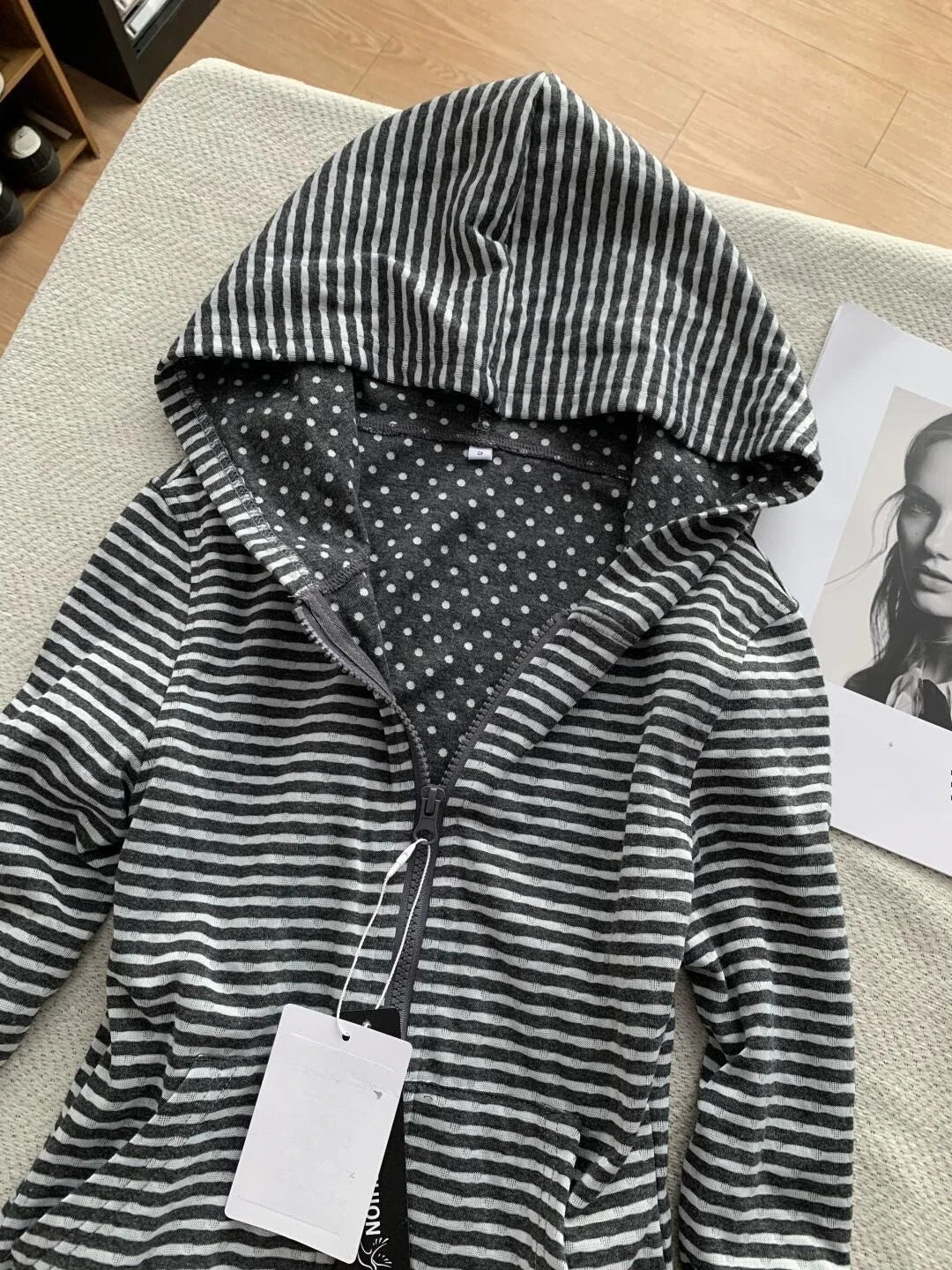 Hooded Stripe Hoodie Zipper Long Sleeve Sudaderas De Mujer Y2k Harajuku Clothes Woman Clothing Subculture Autumn Pulls Femmes