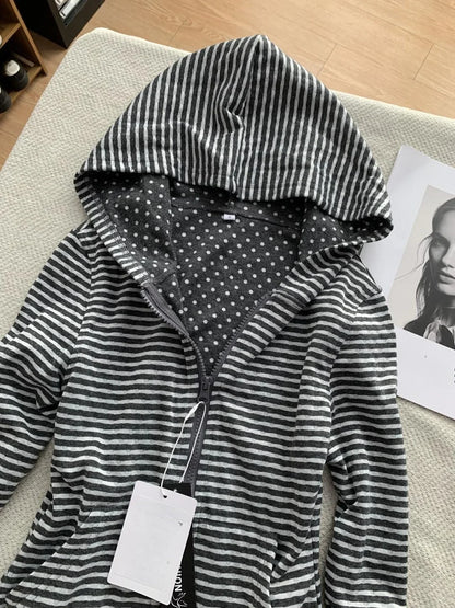 Hooded Stripe Hoodie Zipper Long Sleeve Sudaderas De Mujer Y2k Harajuku Clothes Woman Clothing Subculture Autumn Pulls Femmes
