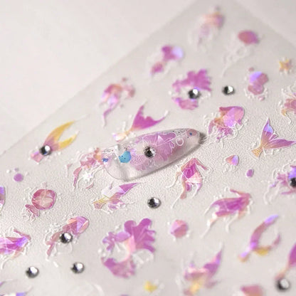 Colorful Bagful Jellyfish Bubbles Swimming Rings Rainbow Stars Ocean Starfish Self Adhesive 5D Nail Art Sticker Manicure Decal