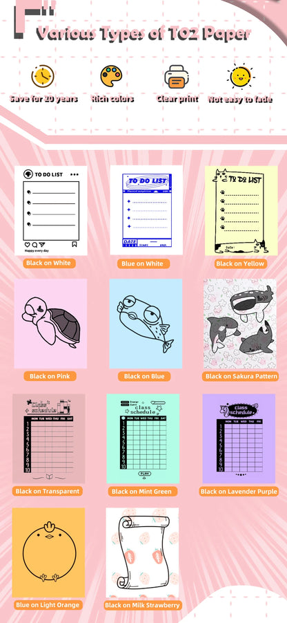 Phomemo Self-adhesive Sticker Paper for T02/M02X Portable Printer Thermam Paper Label Sticky DIY Photo Text Study Notes Printing