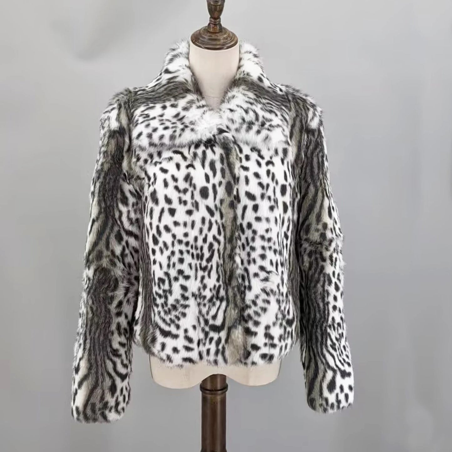 Women Real Rabbit Fur Coat High Collar Winter Jacket Make of One Rabbit Fur Cross Mink Pattern
