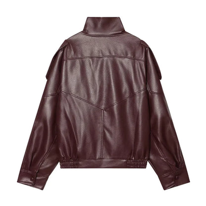 Women's Faux Leather Jacket 2025 New Fashion Autumn Black Long Sleeve Pebble Jacket Motorcycle Style Personality Ladies Jacket