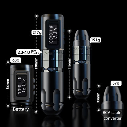 Ambition MARS-U Professional Wireless Tattoo Machine Pen Adjustable Stroke 2-4mm Cartridge 1800mAh Coreless Motor Tattoo Artists
