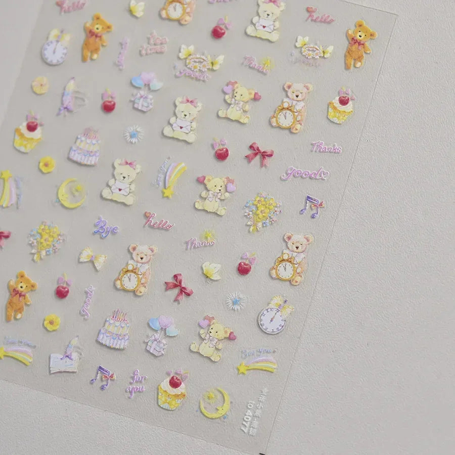 5D Pudding Jelly Dessert Fruit Cherry Pink Claw Print Bowknot Tie knot Love Heart Stars Nail Art Sticker Adhesive Manicure Decal