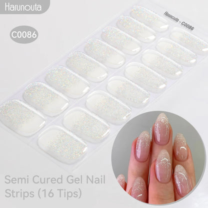 Gradient Auroras Semi Cured Gel Nail Strips Sparkly Shinning DIY Gel Polish Stickers for Nails Works with UV/LED Nail Lamps