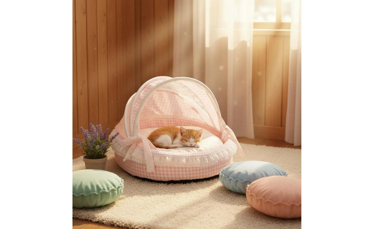 Princess Design Feline Bed Breathable Semi Enclosed Pet Bed Cradle Pet Nest Soft Lace Trim for Cats