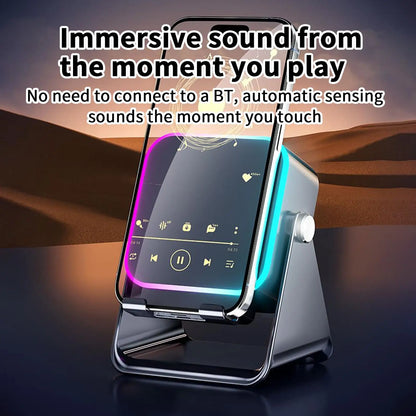 Upgraded Folding Phone Holder With Induction Speaker & Light, 10W Portable Audio Bracket For Desk, Home, Office, Travel Decor