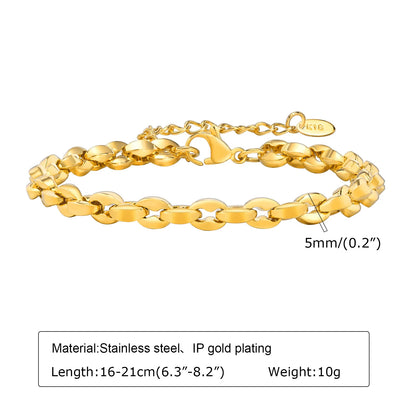 Women Stainless Steel Chain Bracelet,18K Gold Plated Twist Paperclip Adjustable Link Bracelet,Chunky Stackable Layered Jewelry