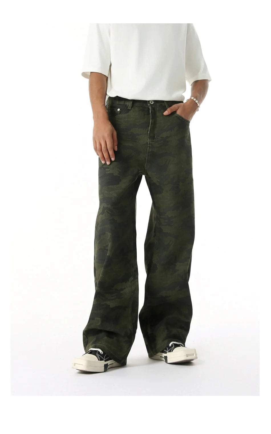 2025 Four Seasons Men's Youth Popular Multi color Pattern Camouflage Pants Basic Versatile Straight Wash Casual Cowboy Pants