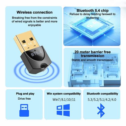 USB Wireless Bluetooth Adapter Bluetooth 5.4 for PC Dongle Adaptador Wireless Mouse Keyborad Music Audio Receiver USB Transmitt