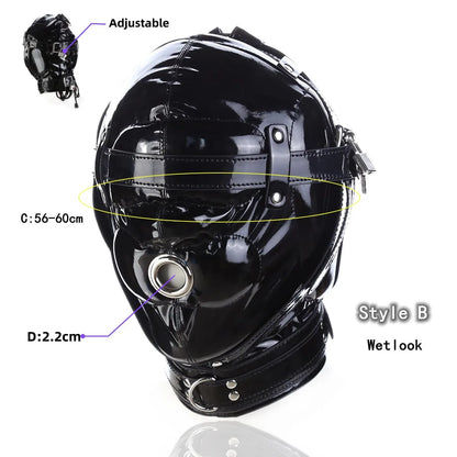 Erotic Fetish Costumes of Leather Bdsm Bondage Hood Mask with Mouth Hole for Couples Adults Slave Rolplay Flirting Games
