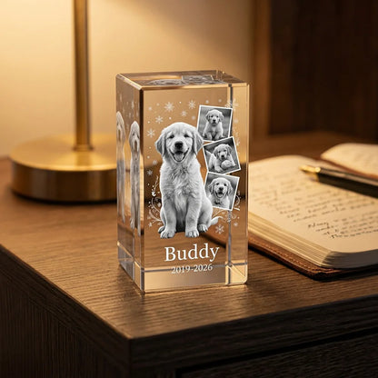Personalized Custom Pet Memorial Crystal Block,Photo Collage,2D Laser Etched,Pet Loss Gift,Non-Fading Engraving,Tabletop Display