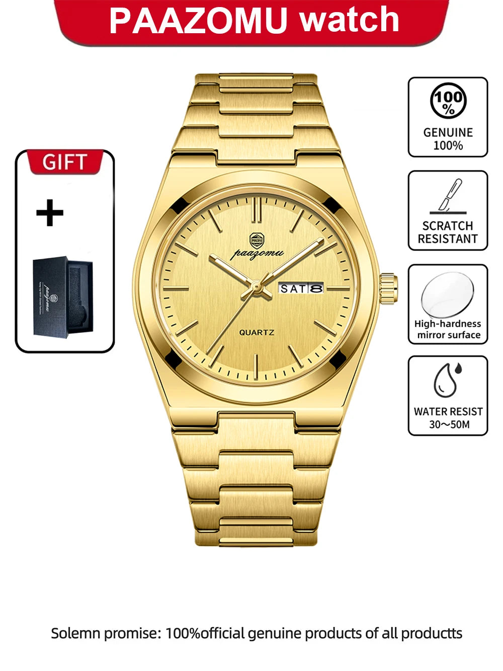 PAAZOMU Fashion Men's Quartz Watch Stainless Steel Waterproof Luminous Man Watch Chronograph Date Multifunction Watches For Men