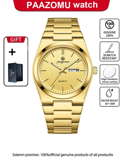PAAZOMU Fashion Men's Quartz Watch Stainless Steel Waterproof Luminous Man Watch Chronograph Date Multifunction Watches For Men