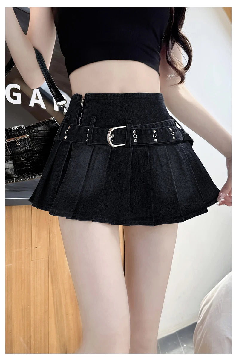 Sweet Sxey Denim Cake Skirt Women Retro Hight Waist A Line Mini Skirt Female Korean Fashion Casual Streetwear Pleated Skirt Y2K