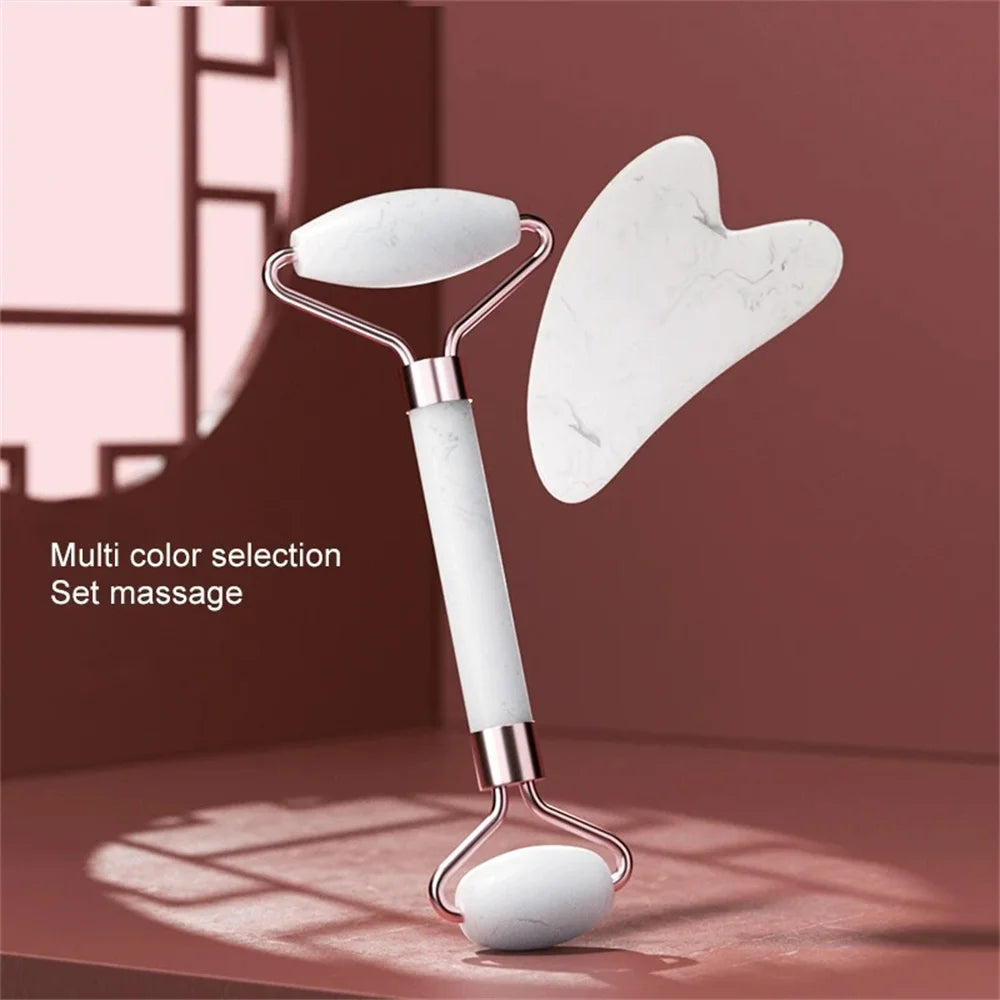 Facial Massage Roller With Gua Sha Stone Multifunctional Massager For Body Eye Acupoint Relief Anti-Aging Daily Skin Care Tools