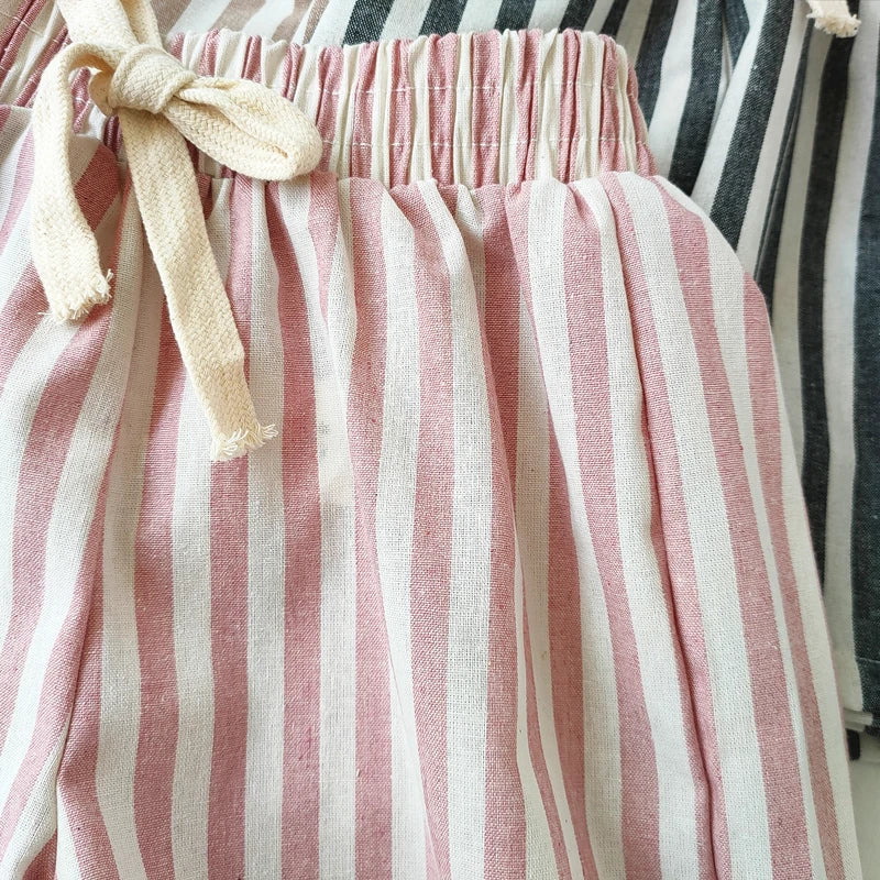 Children's Clothing Linen Cotton Shorts Summer Girls Boys Stripe Pants Kids Baby Casual Vintage Loose Short Pant Girl Clothes
