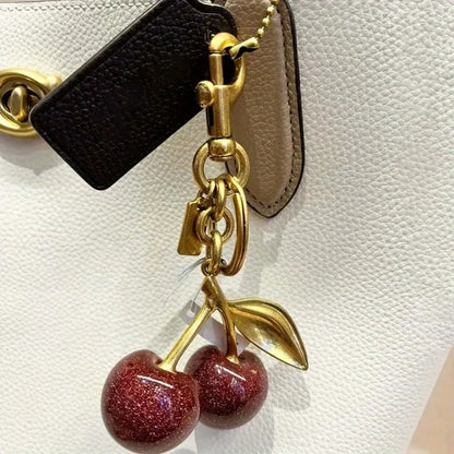 Cherry Bag Charm Women Key Rings keychain Retro-Cool Cherry Motif In Glittery Resin Clip it To Favorite Bag Set of Keys For