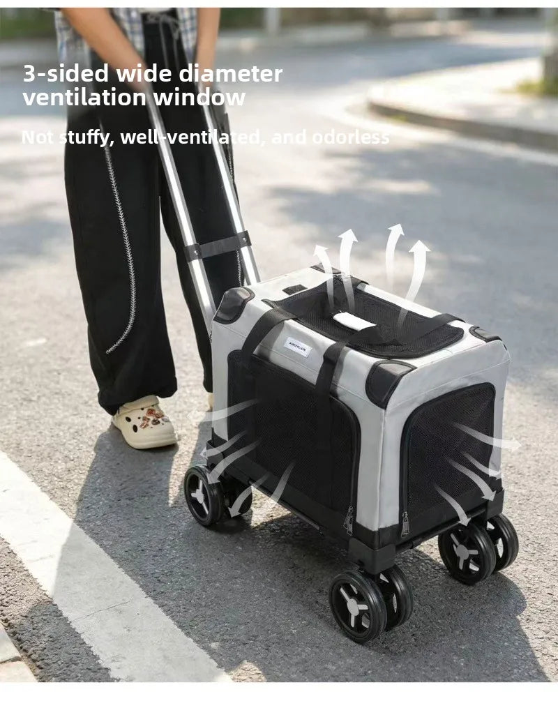 Large Wheel Breathable Pet Rolling Carrier Large Capacity Travel Bag For Two Cats Dogs Portable Car Pet Stroller