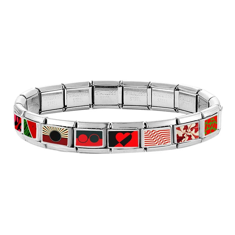 Wholesale Fashion Personalized DIY Red Color Italian Charm Bracelet Watermelon Tomato Bead 9mm Bracelet Stainless Steel Jewelrys