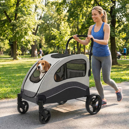 Heavy Duty Pet Wagon & Large Dog Stroller , Collapsible Dog Cart with Adjustable Handle, Breathable Mesh and Storage Pockets