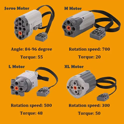 MOC Power Functions M/L/XL Motor Battery Box IR Remote Receiver for RC Car Robot Model Building Blocks Technical Modified Parts