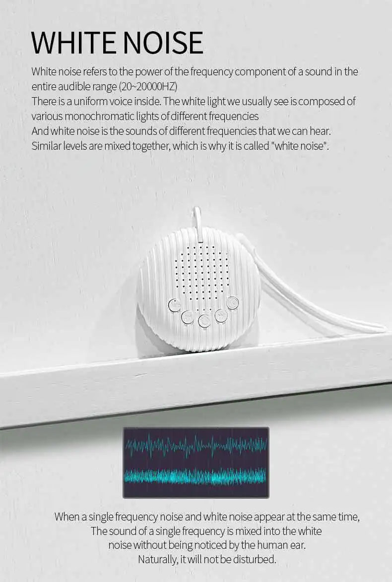White Noise Sound Machine Portable Baby Sleep Machine 10 Soothing Sounds Volume Adjustable Built-in Rechargeable Battery USB