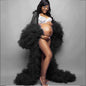 Sexy Deep V-neck Tulle Maternity Dresses Lace Hollow Horn Long-sleeved Feather Trailing Dress Photo Photography Props Vestidos