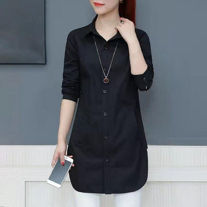 Women Shirt Solid Color Long Sleeve Single Breasted Turndown Collar Loose Streetwear Spring Summer OL Basic Shirt Blouse
