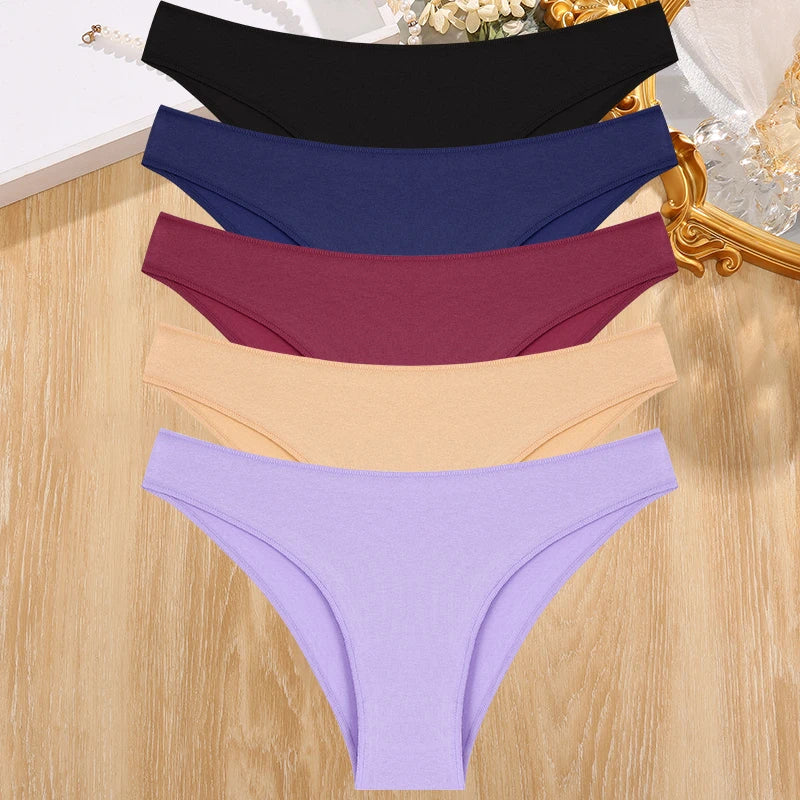 5PCS/Set Cotton Women's Panties Female Underwear Sexy Briefs Lingerie Smooth Comfortable Underpants Solid Color Pantys M-XXL