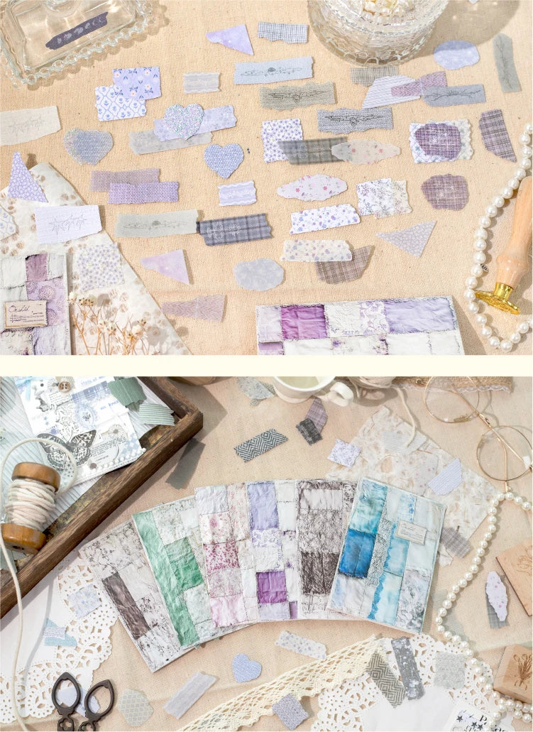 Journal GO 50pcs Dual Material Cloth Fabric Textured Stickers for Photo Frame Collage Junk Journal Scrapbooking diy Material