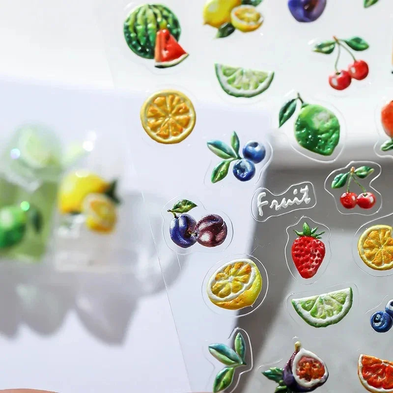 Fresh Sweet Fruits Strawberry Cherry Bowknot Love Heart Lemon 5D Nail Art Stickers Self Adhesive Decorations Nail Manicure Decal