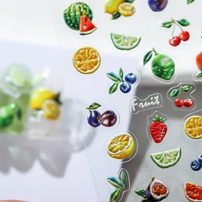 Fresh Sweet Fruits Strawberry Cherry Bowknot Love Heart Lemon 5D Nail Art Stickers Self Adhesive Decorations Nail Manicure Decal