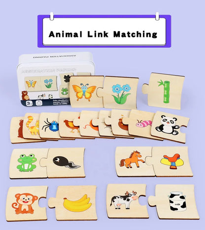 Children's Iron Box Number Enlightenment Paired Wooden Animal Food Puzzle Board Logical Thinking Training Game Educational Toys