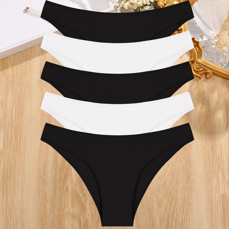 5PCS/Set Cotton Women's Panties Female Underwear Sexy Briefs Lingerie Smooth Comfortable Underpants Solid Color Pantys M-XXL